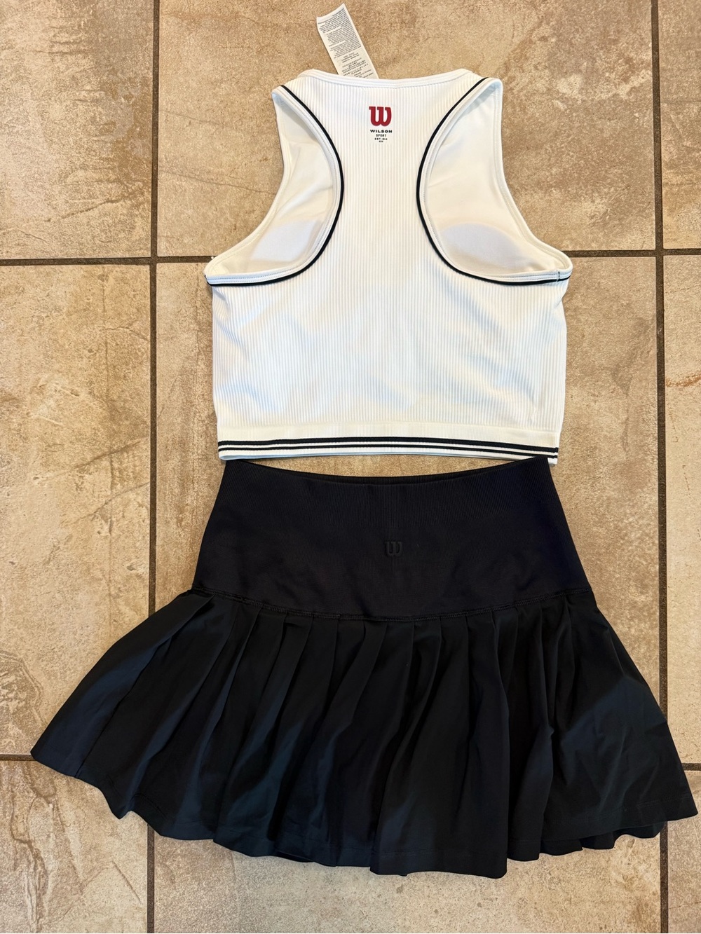 Wilson White Ribbed Cropped Tank with Black Trim & Black Midtown Tennis Skirt - Picture 2 of 4